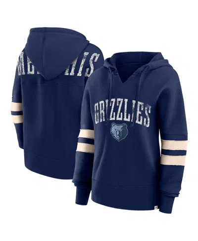 Fanatics Women's  Navy Distressed Memphis Grizzlies Bold Move Dolman V-neck Pullover Hoodie