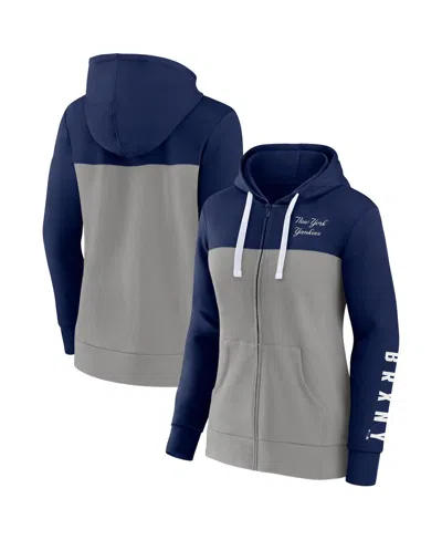 Fanatics Women's  Navy, Gray New York Yankees Take The Field Colorblocked Hoodie Full-zip Jacket In Navy,gray