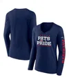 Fanatics Women's  Navy New England Patriots Hometown Sweep Long Sleeve V-neck T-shirt In Navy