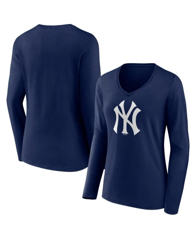 Fanatics Women's  Navy New York Yankees Official Logo V-neck Long Sleeve T-shirt