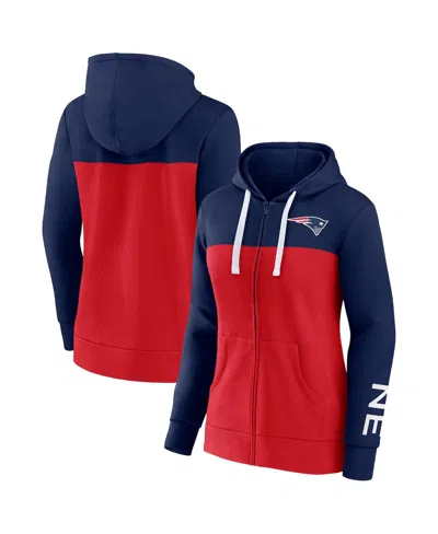 Fanatics Women's  Navy, Red New England Patriots Take The Field Color Block Full-zip Hoodie In Navy,red