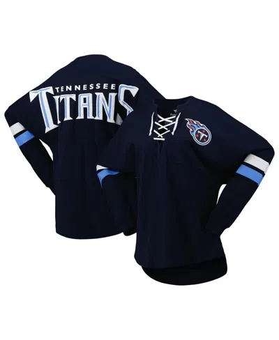 Fanatics Women's  Navy Tennessee Titans Spirit Jersey Lace-up V-neck Long Sleeve T-shirt