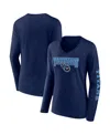 Fanatics Women's  Navy Tennessee Titans Wordmark Long Sleeve V-neck T-shirt In Navy