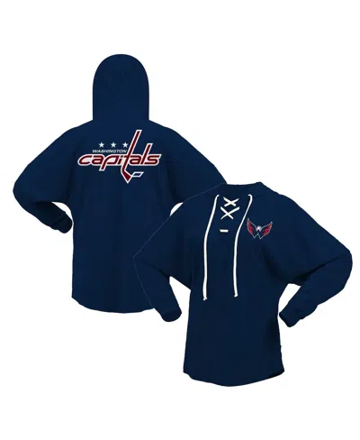 Fanatics Women's  Navy Washington Capitals Jersey Lace-up V-neck Long Sleeve Hoodie T-shirt