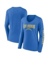 Fanatics Women's  Powder Blue Los Angeles Chargers Wordmark Long Sleeve V-neck T-shirt In Powder Blue