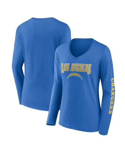 Fanatics Women's  Powder Blue Los Angeles Chargers Wordmark Long Sleeve V-neck T-shirt