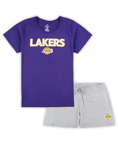 Fanatics Women's  Purple, Heather Gray Los Angeles Lakers Plus Size T-shirt And Shorts Combo Set