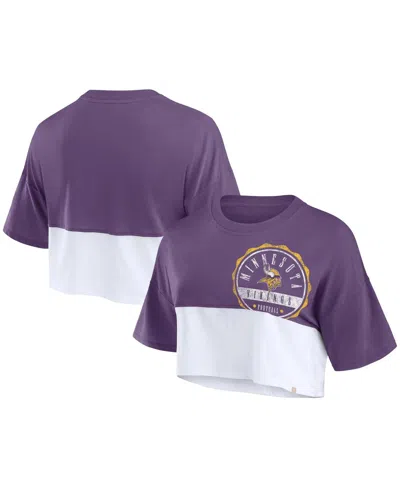 Fanatics Women's  Purple, White Minnesota Vikings Boxy Color Split Cropped T-shirt