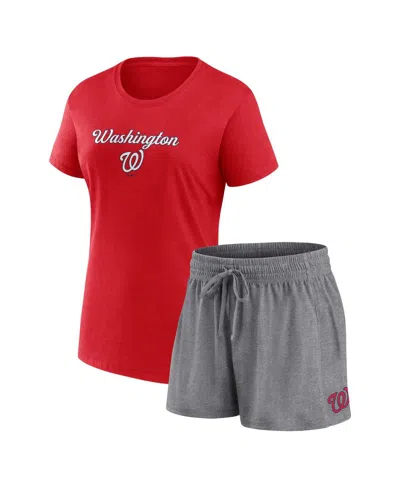 Fanatics Women's  Red, Gray Washington Nationals Script T-shirt And Shorts Combo Set In Multi