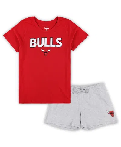 Fanatics Women's  Red, Heather Gray Chicago Bulls Plus Size T-shirt And Shorts Combo Set