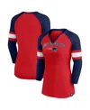 Fanatics Women's  Red, Navy New England Patriots Arch Raglan 3/4-sleeve Notch Neck T-shirt In Red,navy
