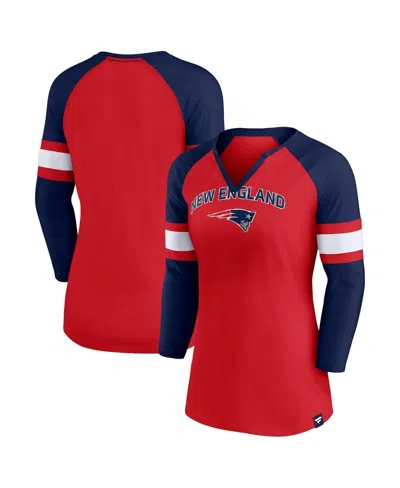 Fanatics Women's  Red, Navy New England Patriots Arch Raglan 3/4-sleeve Notch Neck T-shirt In Red,navy