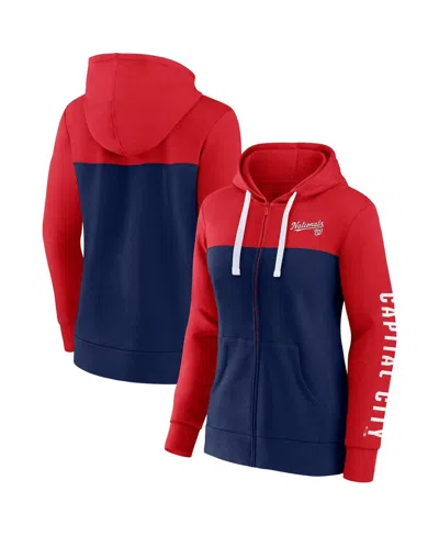 Fanatics Women's  Red, Navy Washington Nationals Take The Field Colorblocked Hoodie Full-zip Jacket