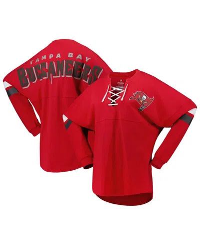 Fanatics Women's  Red Tampa Bay Buccaneers Spirit Jersey Lace-up V-neck Long Sleeve T-shirt