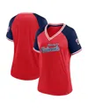 FANATICS WOMEN'S FANATICS RED WASHINGTON NATIONALS GLITZ AND GLAM LEAGUE DIVA RAGLAN V-NECK T-SHIRT