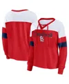 Fanatics Women's  Red, White St. Louis Cardinals Even Match Lace-up Long Sleeve V-neck T-shirt In Red,white