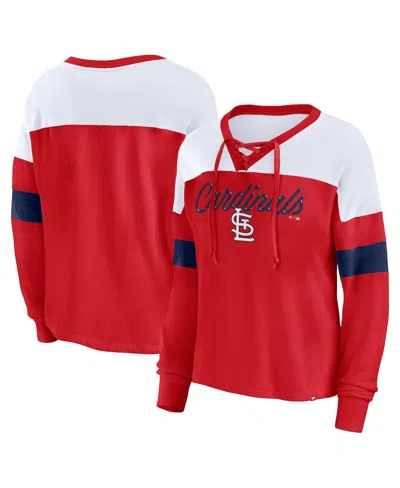 Fanatics Women's  Red, White St. Louis Cardinals Even Match Lace-up Long Sleeve V-neck T-shirt In Red,white