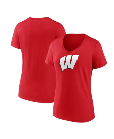 Fanatics Women's  Red Wisconsin Badgers Evergreen Logo V-neck T-shirt