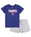 Fanatics Women's  Royal, Heather Gray Philadelphia 76ers Plus Size T-shirt And Shorts Combo Set In Royal,heather Gray