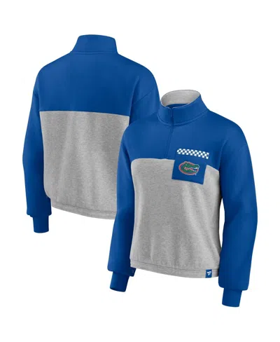 Fanatics Women's  Royal, Heathered Gray Florida Gators Sideline To Sideline Colorblock Quarter-zip Ja In Royal,heathered Gray