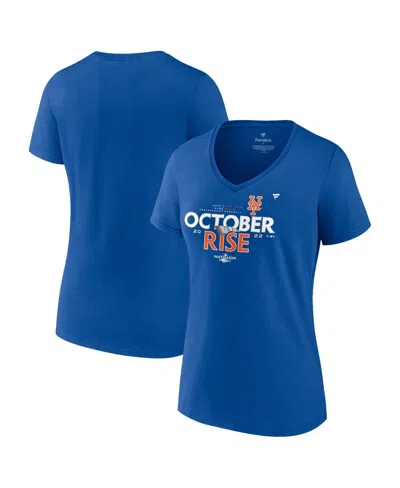 FANATICS WOMEN'S FANATICS ROYAL NEW YORK METS 2022 POSTSEASON LOCKER ROOM V-NECK PLUS SIZE T-SHIRT