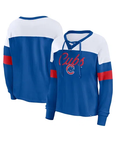 Fanatics Women's  Royal, White Chicago Cubs Even Match Lace-up Long Sleeve V-neck T-shirt In Royal,white