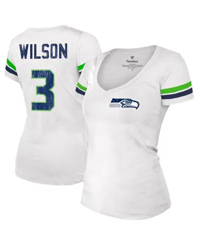 Fanatics Women's  Russell Wilson White Distressed Seattle Seahawks Fashion Player Name And Number V-n