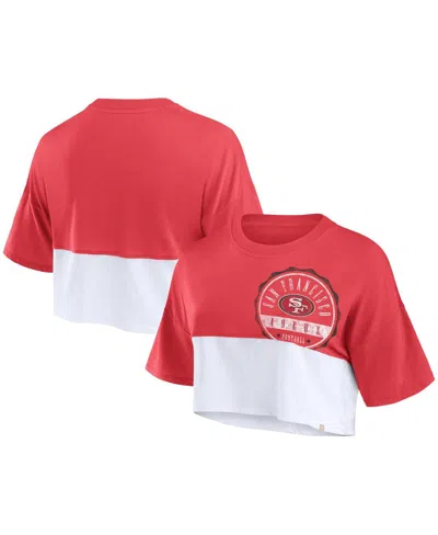 Fanatics Women's  Scarlet, White San Francisco 49ers Boxy Color Split Cropped T-shirt
