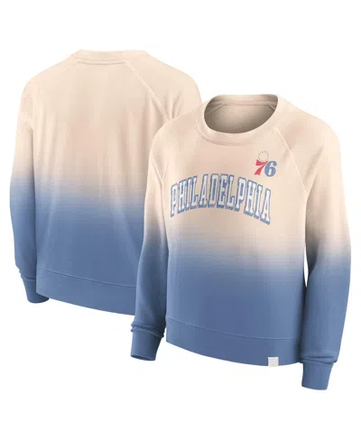 Fanatics Women's  Tan, Royal Distressed Philadelphia 76ers Lounge Arch Raglan Pullover Sweatshirt In Tan,royal