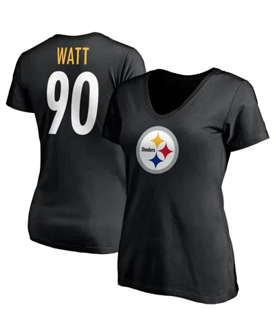 Fanatics Women's  T.j. Watt Black Pittsburgh Steelers Player Icon Name And Number V-neck T-shirt