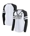Fanatics Branded White/black Las Vegas Raiders True To Form Raglan Lace-up V-neck Long Sleeve T-shir In White,black