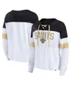 Fanatics Women's  White, Black New Orleans Saints Plus Size Even Match Lace-up Long Sleeve V-neck Top In White,black