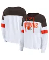 Fanatics Women's  White, Brown Cleveland Browns Plus Size Even Match Lace-up Long Sleeve V-neck Top In White,brown