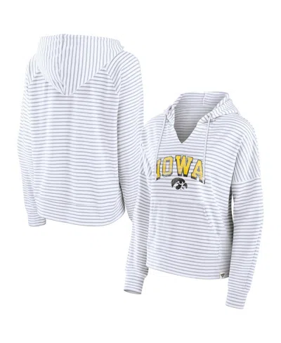 Fanatics Women's  White Iowa Hawkeyes Striped Notch Neck Pullover Hoodie