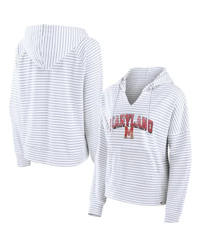 Fanatics Women's  White Maryland Terrapins Striped Notch Neck Pullover Hoodie