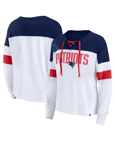 Fanatics Women's  Branded White, Black Cincinnati Bengals Even Match Long Sleeve Lace-up V-neck T-shi In White,navy