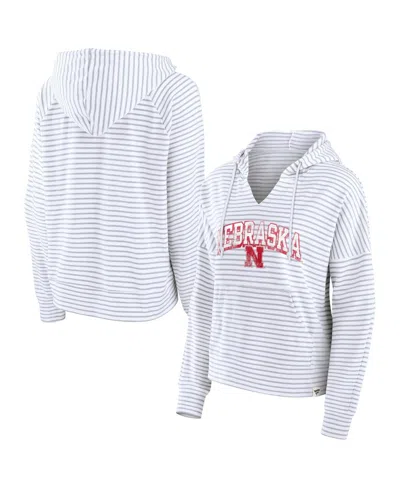 Fanatics Women's  White Alabama Crimson Tide Striped Notch Neck Pullover Hoodie