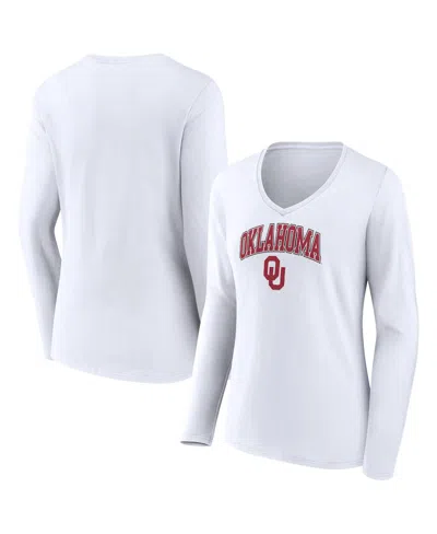 Fanatics Women's  White Oklahoma Sooners Evergreen Campus Long Sleeve V-neck T-shirt