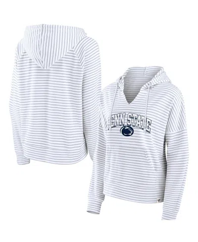 Fanatics Women's White/gray Penn State Nittany Lions Arch Logo Striped Notch Neck Pullover Hoodie In White,gray