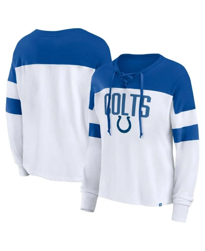 Fanatics Women's  White, Royal Indianapolis Colts Plus Size Even Match Lace-up Long Sleeve V-neck Top In White,royal