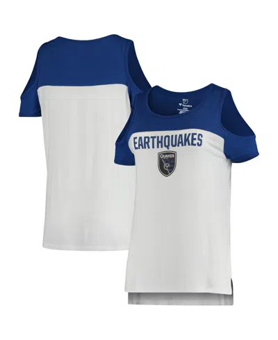 Fanatics Women's  White San Jose Earthquakes Iconic Pure Dedication Cold Shoulder T-shirt