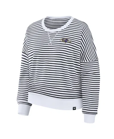Fanatics Women's  White/black Baltimore Ravens Striped Oversized French Terry Sweatshirt In Yellow