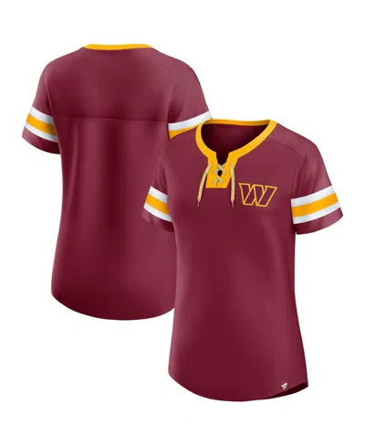 Fanatics Women's Garnet Washington Commanders Lace-up Bling T-shirt In Burgundy