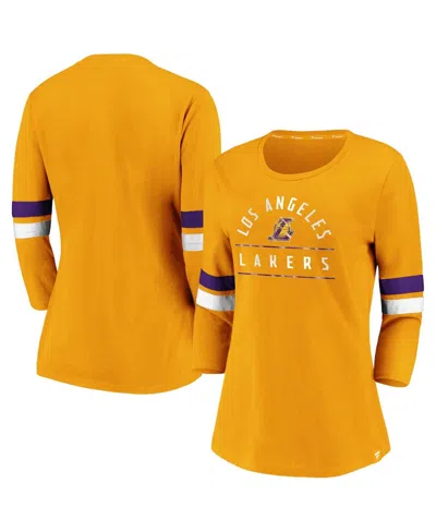 Fanatics Women's Gold Los Angeles Lakers Iconic Prolific Modern 3/4-sleeve T-shirt