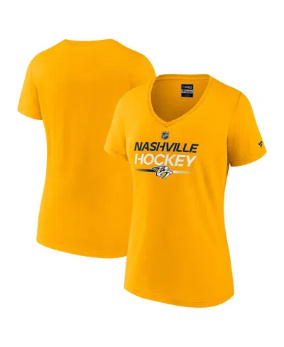 Fanatics Women's Gold Nashville Predators Authentic Pro Primary V-neck T-shirt In Yellow