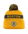 Fanatics Women's Gold/black Boston Bruins Authentic Pro Rink With Pom Cuffed Knit Hat In Gold,black