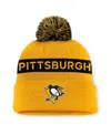 Fanatics Women's Gold/black Pittsburgh Penguins Authentic Pro Rink With Pom Cuffed Knit Hat In Gold,black