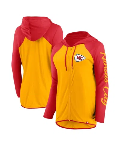 Fanatics Women's Gold/red Kansas City Chiefs Script Full-zip Hoodie In Gold,red