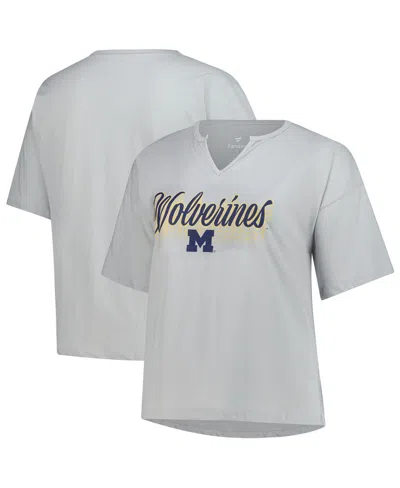 Fanatics Women's Gray Michigan Wolverines Plus Size Winning Gear Notch Neck T-shirt In Animal Print
