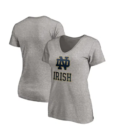 Fanatics Women's Gray Notre Dame Fighting Irish Primary Logo V-neck T-shirt